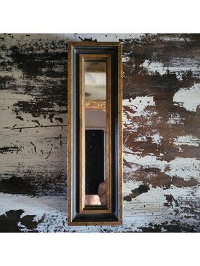 Small Vintage Rectangular Gilt Wood Wall Mirror With Black Accents Italian 8.75"